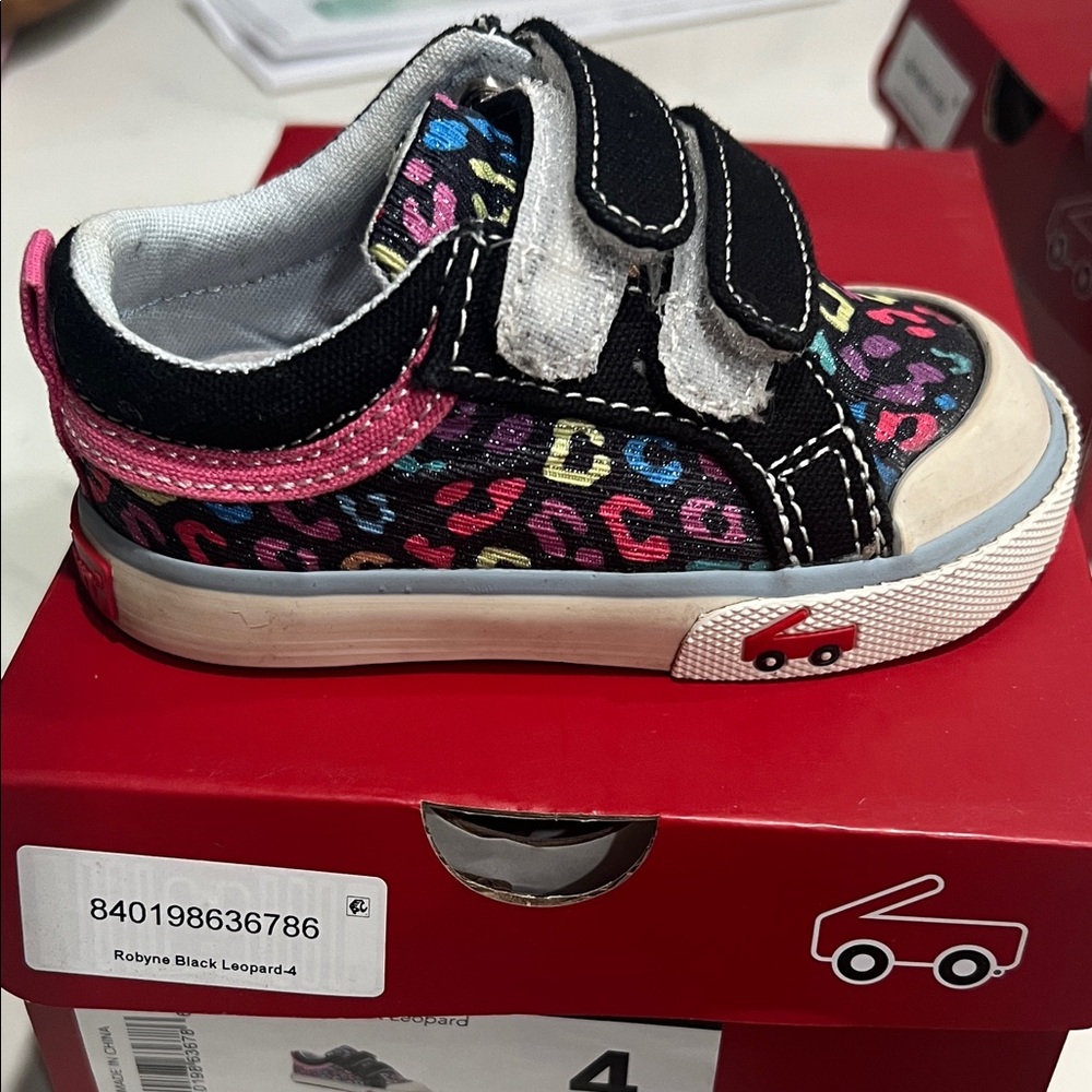 See Kai Run Black and Pink Leopard Sneakers